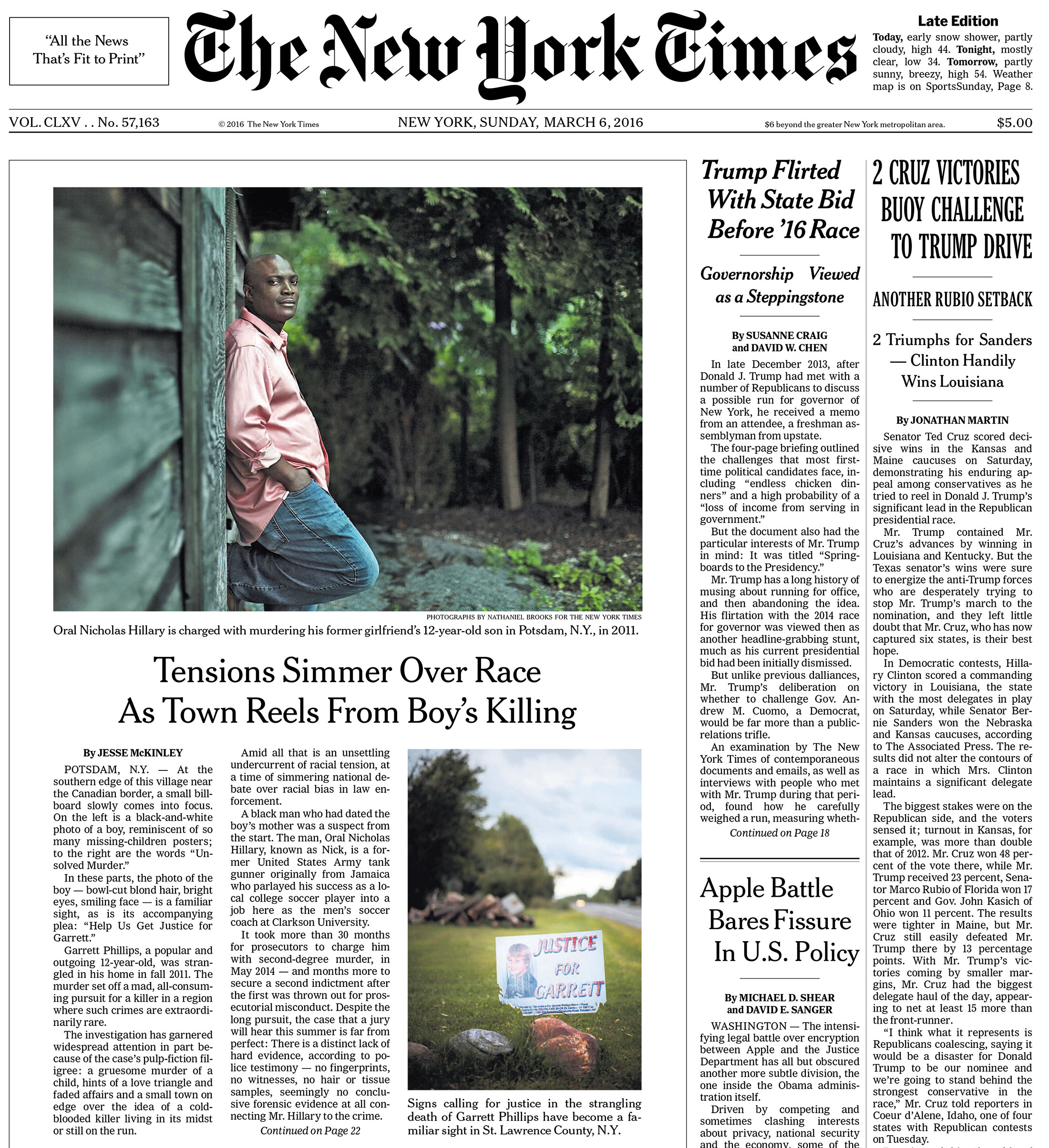 Cover of New York Times Sunday Paper